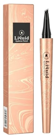 4-Tip Microblading Eyebrow Pen, Waterproof Micro Fork Brow Pencil for Hair-Like Strokes, Long-Lasting Smudge-Resistant Realistic Brow Makeup(Gold 2#,1 PCS)