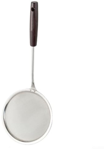 Schiumarola a maglia fine in acciaio inox 304 con manico in legno naturale per filtrare latte di soia e brodo, setaccio da cucina facile da pulire (16 cm)