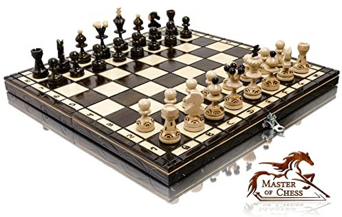 Master of Chess PEARL 35 cm beliebtes europäisches Schach-Set, handgefertigtes Schachbrett und Spielsets mit gebrannten Ornamenten, Luxus-Schachsets für Kinder und Erwachsene, in 4 Farben