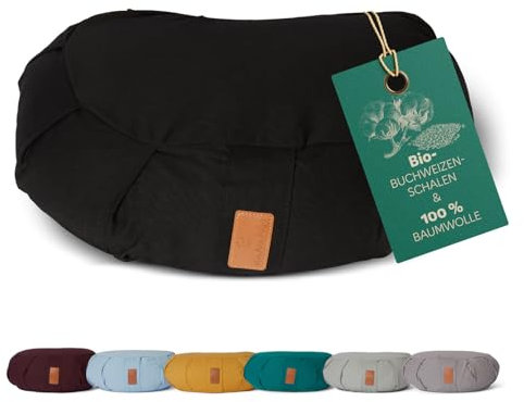 #DoYourYoga Zafu half moon cushion Ganesh with organic buckwheat husks(KBA) washable cover 100% cotton, 45 x 30 x 14 cm, meditation/sitting/rondo cushion for Yin Yoga - black
