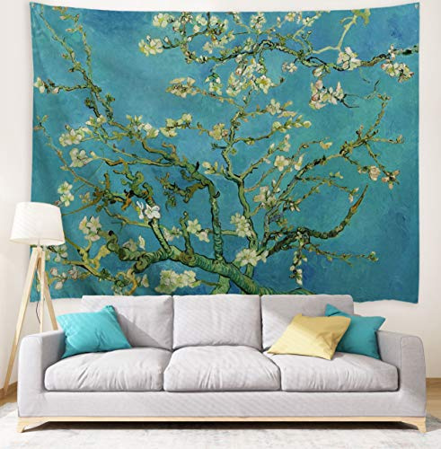 Xinyi Home Wall Hanging Nature Art poliestere tessuto Van Gogh Theme arazzo, decorazione da parete per dormitorio, camera da letto, soggiorno, nail inclusi 80 W x 60L (200cmx150cm) Almond Blossom