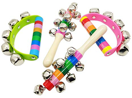 4 Pcs Vivid Color Rainbow Handle Wooden Bells Jingle Stick Shaker Rattle 5/10 Jingle Bells Baby Kids Children Musical Toys