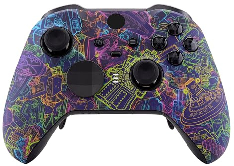 eXtremeRate Coque Avant de Remplacement avec Anneaux de Joystick pour Xbox One Elite Série 2/Elite 2 Core Manette Modèle 1797-Néon Roman
