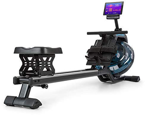 Capital Sports Rudergerät für Zuhause, Rudermaschine mit Wasser-Widerstand, Rowing Machine Klappbar, Rowshaper bis 150 kg, Waterrower mit 80 cm Alu-Gleitbahn, 6 Stufen/max. 14 L oder 8 Stufen/max. 13 L