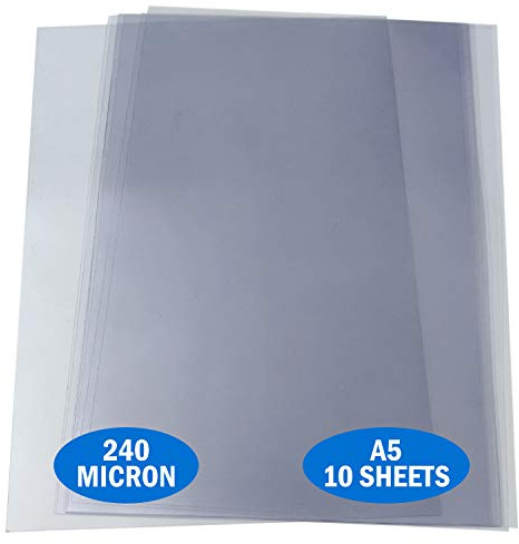 Essential Arts Lot de 10 feuilles en acétate de 240 microns Format A5 Couverture de reliure en PVC extra épaisse pouvant être utilisée pour la gravure, l'artisanat