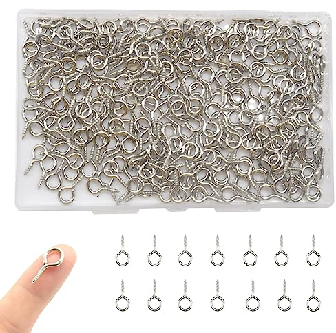 CEEYSEE 300 Pcs Small Eye Screws 9 x 19mm Mini Screw Eye Pin Peg Self Tapping Screws Hooks Ring for Arts Crafts Projects (YJY2)