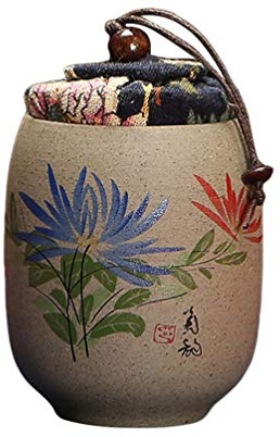 Cabilock Chinese Tea Canister Coarse Pottery Tea Caddy for Loose Cloth Lid Sealed Jar Small Ceramic Jar with Lid Patterned Storage Container for Home Restaurant and Gift