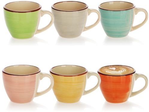 com-four® 6 tazzine da caffè espresso in ceramica fino a 125 ml - tazzine da moka colorate - tazzine da caffè piccole fatte a mano per espresso, moka (06 pezzi - verde/arancio/rosa/blu/giallo/grigio)
