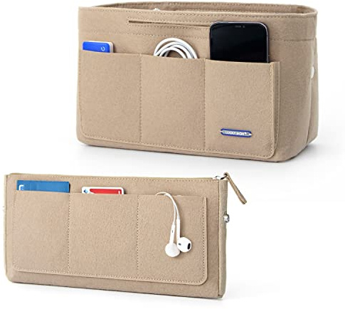 Lucky Sign Taschenorganizer für Handtaschen Innentaschen - Handtaschen Organizer mit Schlüsselkette Brieftaschen, Multifunktional Taschen Organizer aus Filz, 32x16x19cm - Beige