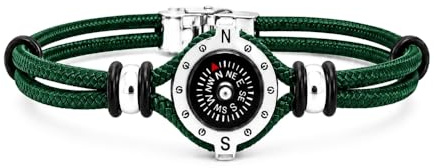 amorili Bracciale Bussola Uomo Marinara in Acciaio Inox e Corda Vari Colori – Stile Nautico Mare Estate – Braccialetto Elegante Idea Regalo