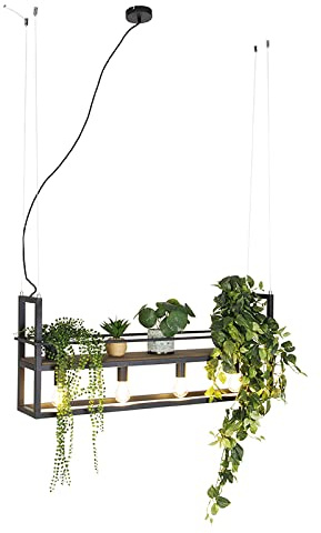Qazqa Esstisch Industrie Pendelleuchte, Pendellampe - Cage Rack - Braun, Holz, 4-flammig, 100cm, Ideal als Esszimmerlampe und Wohnzimmerlampe