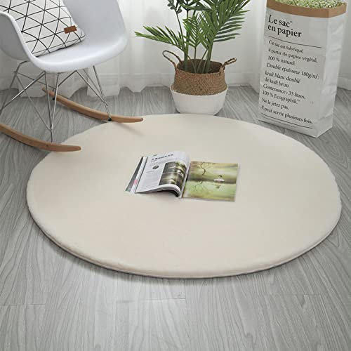 Hochflor Teppich Wohnzimmer Kunstfell Super Soft Einfarbig in Versch, Fellteppich ​Kunstfell Teppich Imitat in Creme Dicht Flauschig Seidiger Glanz,Beige,∅ 80 cm