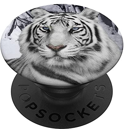 Bengalischer Tiger, weißes Tiger, wilde Tiere, blaue Augen, brüllend PopSockets mit austauschbarem PopGrip