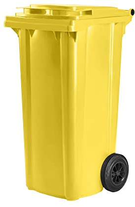 Hardwex Mülltonne mit 2 Rädern und Deckel, Müllgroßbehälter, Abfalltonne, Mülleimer, Volumen: 120 Liter, Farbe: Gelb, Größe: 964 x 480 x 550 mm