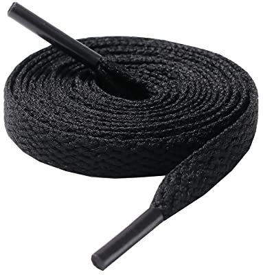 CCSOFTIME 1 Paio Lacci Neri Piatti per Scarpe, Air Force 1, Converse e Ogni Tipo Di Calzatura - Stringhe Robuste e Resistenti per Bambini e Adulti - Larghezza 8mm, Lunghezza 60cm