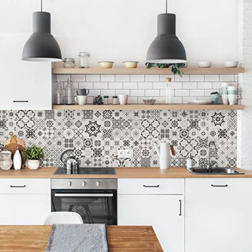 Bilderwelten Küchenrückwand Folie Glänzend 60x150 cm Keramikfliesen Agadir grau Spritzschutz Fliesenspiegel Küche-Rückwand Motiv Klebefolie