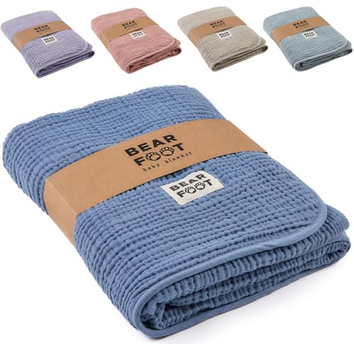 Musselin Babydecke, Fleecedecke aus Baumwolle, flauschig (Dusty Blue) | Flauschig weiche Kuscheldecke für Baby & Neugeborene, Geschenk für Junge & Mädchen zur Geburt