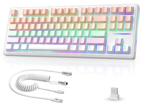 MAMBASNAKE × Attack Shark TKL Hot-Swap-fähige, kabellose, mechanische Gaming-Tastatur mit benutzerdefiniertem, gewickeltem USB-C-Kabel, Dreifachmodus 2,4 GHz/BT5.0/kabelgebunden, 4600 mAh, Pink/Lila