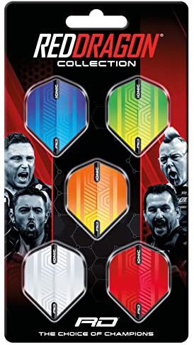 RED DRAGON Darts – Dart Flights 5 Sets Per Pack (15 in Total) Extra Thick 100 Micron – Standard Shape Dart Flights - Professional Darts Accessories (Multi)