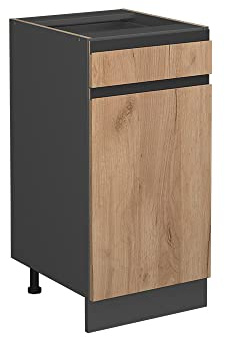 Vicco Küchenunterschrank R-Line, Goldkraft Eiche, 40 cm | 1 Schublade · Ohne Arbeitsplatte · Höhenverstellbare Füße · ✓ Leichter Zugriff · ✓ Frei kombinierbar