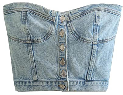 XIXIMAON Fascia a tubo top da donna con schiena scoperta, maglietta sexy a maglia, senza spalline, canotta senza maniche, Y2K crop top senza maniche, tinta unita, Blu Jeans, M