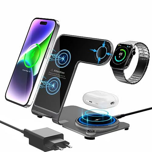 Kabelloses Ladegerät, Aluminium Legierung, 3-in-1 kabellose Ladestation für Apple Phone 14, 13, 12, 11 (Pro, ProMax)/XS/XS/X/8 (Plus), iWatch8/7/6/SE/5/4/3/2/:für AirPods 3/2/Pro