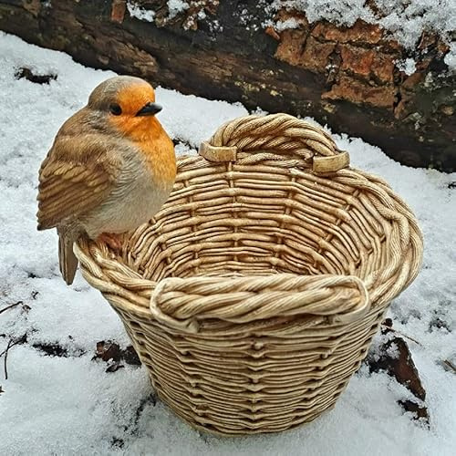 Robin on Basket Bird Feeder | Resin Bath Home Garden Ornament Gift British Bird