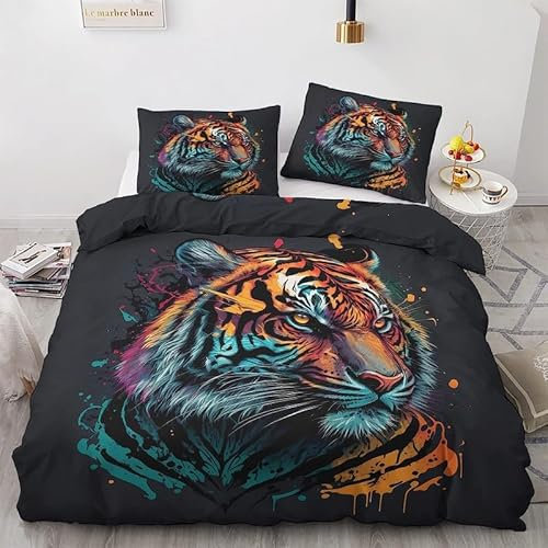 MAQUE Schwarz BettwäSche Set Tiger BettwäSche 135x200, WendebettwäSche und Kissenbezug 80x80, Weiche & Angenehme & Atmungsaktive Mikrofaser BettwäSche-Sets mit ReißVerschluss