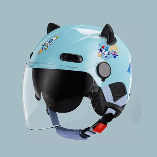 QJWMatic Kinder Motorrad 3/4 Helm Jethelm Sonnenblende Cartoon Moped Helm Junge Mädchen Für 3-12 Jahre Alt G,48-56CM