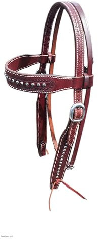 LEATHERRIDE Leder Halfter für Pferd Stirnband Western Rohleder Knoten mit Doppelbesatz braun