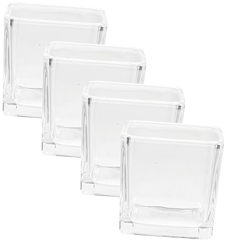 Bougeoir en Verre Transparent 4 Pièces, Simple et Délicat | Porte-bougie Chauffe-plat en Verre, Surface Lisse Polie, Usage Décoration Restaurant, Lot Compact