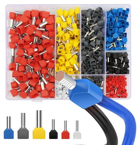 Zwillingaderendhülsen Set 0,5-10 mm², Lytool 750 tlg. Twin Aderendhülsen Set mit Adernhülsenbox, Doppelt Aderendhülsen Isolierte Aderhülsen Kabelendhülsen für Drahtverbindung