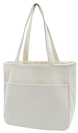 TeeYee Damen Cord Shopper Tasche Damen Tote Bag Schultertasche Shopper | Schultertasche mit Vordertaschen,Große Kapazität Shopper für Arbeit,Einkaufstasche für Arbeit,Büro,Reisen,Schule,Alltag
