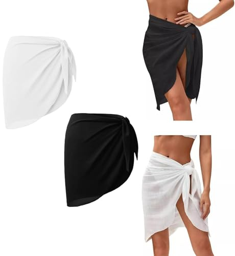 DINGHAOLE 2 Pièces Wrap de Plage de Femmes, Sarong Couverture, Jupes Wrap pour Maillot de Bain en Mousseline