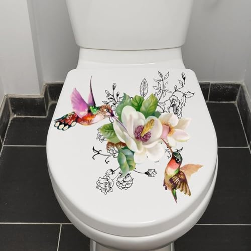 Vögel Blumen Schmetterling Toilettensitz Deckel Aufkleber Selbstklebend Badezimmer Wandaufkleber Floral Vögel Schmetterling Sitz Decals DIY Abnehmbare wasserdichte Aufkleber für Badezimmer Deckel
