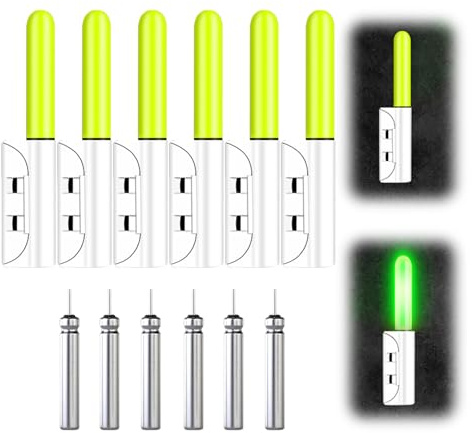 Knicklichter Angeln, 6 Stück LED Knicklicht Angeln Batteriebetrieben, Nachtangeln Rutenspitze Lichter mit Schnalle, Wasserdicht Rutenspitze Leuchtende Bissanzeiger für Nachtangeln und Meeresangeln (B)