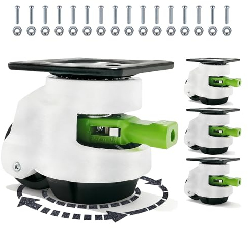 4 Pack Leveling Casters with Ratchet Handle, Total Capacity 2200 Lbs, Adjustable Heavy Duty Casters, 360 Degree Swivel Castors, Quiet and Floor-Friendly, for Workbench, Equipment