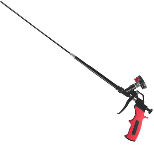 Pistola per schiuma estensibile 63cm - Cesto rivestito PTFE antiaderente, pistola professionale per schiuma espandente, isolamento, calafataggio, riempimento, sigillatura (Rossa)