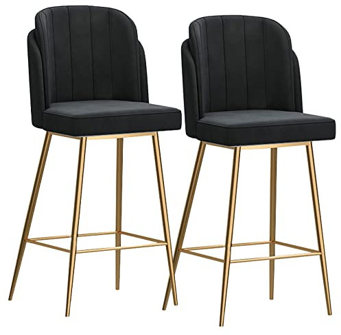 Moderne Barhocker aus Samt, 2er-Set, mit Rückenlehne und Fußstütze, stilvolle Barstühle für Bar, Kaffee, Küche, Wohnzimmer, schwarze Samtsitze mit goldenen Beinen