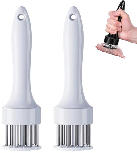 Stainless Steel Meat Tenderizer Needle, 21 Pin Ultra Sharp Meat Tenderizer Tool, Meat Marinating Tool, Steak BBQ Kitchen Cooking Tool, for Tenderizing Pork, Beef, Chicken, Marinade (White*2)