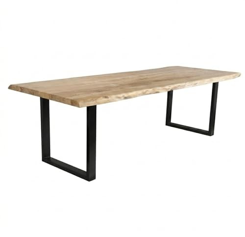 SAM Esstisch Cali 260x100 cm Akazie Eiche Baumkante U-Gestell schwarz | Baumkantentisch massiv, Akazienholz Eiche-Optik, 50 mm Tischplatte, Esszimmertisch, Industrial-Design