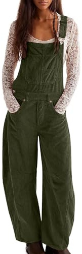 Salopette Femme Velours Côtelé Combinaison à Jambes Larges avec Poche Salopettes de Travail Ete Grande Taille Soldes Combinaison Pantalon Sexy sans Manches Décontracté Playsuit Baggy Jumpsuit