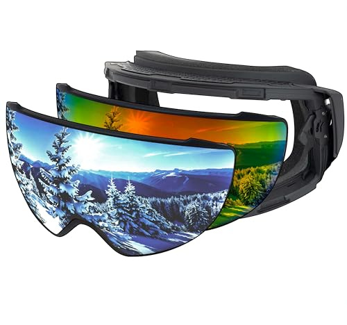 BIGWAVE Pro-Snow 907 Skibrille, Snowboardbrille im Deluxe-Set mit 2 magnetischen Wechselgläsern, UV 400, Anti-Fog, für Damen, Herren, inkl. Case, Beutel, Putztuch