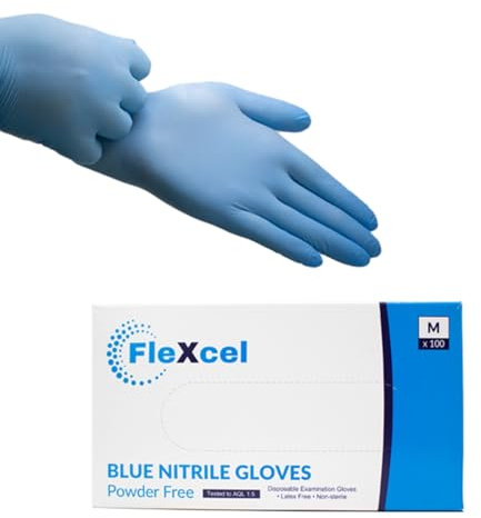 FleXcel Powder Free Nitrile Gloves - Medical-Grade, Latex-Free, Food Safe (Box of 100)