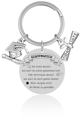 Zysta Bachelor Geschenk Abschluss Schlüsselanhänger mit Diplom & Bachelor Hut Inspirierend Glücksbringer Keychain für Studenten & Absolventen