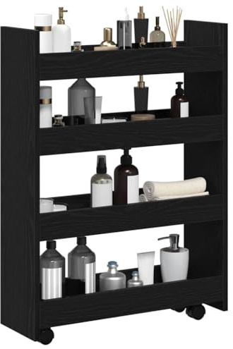vidaXL Carro de Almacenamiento Estrecho Roble Negro 60 x 20 x 82 cm, Carro de Cocina Moderno, Carrito rodante Compacto, Organizador Resistente para Espacios reducidos, Madera Engineering
