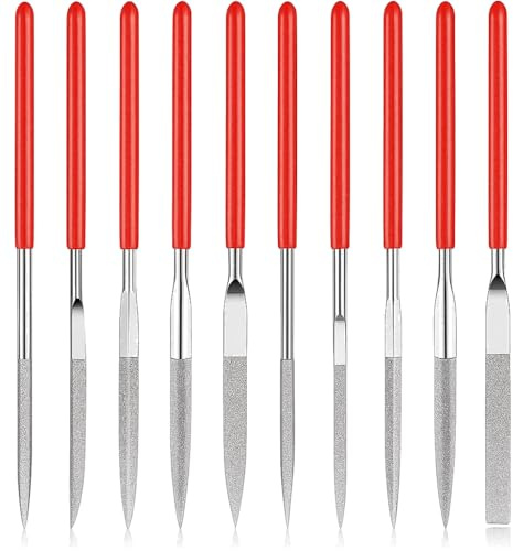 10 Pcs Mini Diamond Needle Files Set - Precision Mini Modelling File Tool Kit - Round, Flat & Triangular Diamond Files - Ideal for Jewelers, Metal, Resin, Plastic & Miniatures (2 x 100mm)