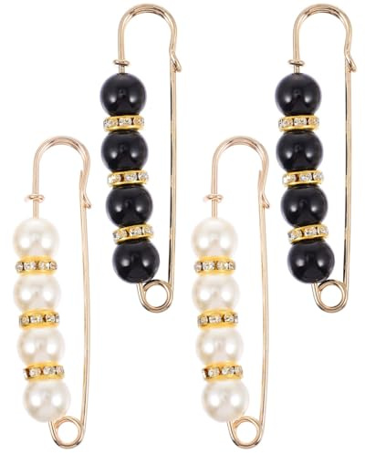 JUKOTA 4 Pezzi Spille con Perle Artificiali - 2 Colori Decorativi Fermaglio - Decorativo per colletto con strass - Per Cardigan,Maglioni e Sciarpe, Doppia Sicurezza