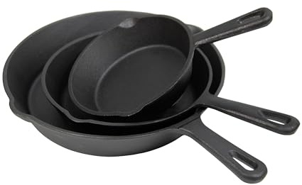 Stansport Pre-Seasoned Cast Iron Skillets - 3 Piece Set