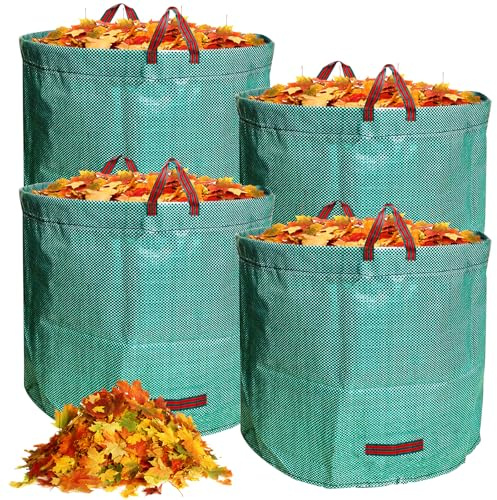 LDHHYH 4 Stück Gartensack, 500L Gartenabfallsack, Gartenarbeit Säcke, Wiederverwendbare Laubsack, Laubsäcke Groß, Gartenabfallbeutel Gartenarbeit Säcke für Gras Laub Gartenabfall Grünschnitt